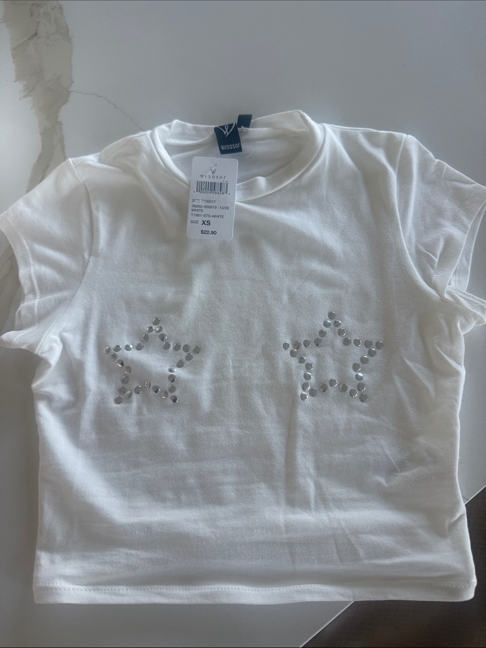 Windsor White Tee with Silver Star Studs